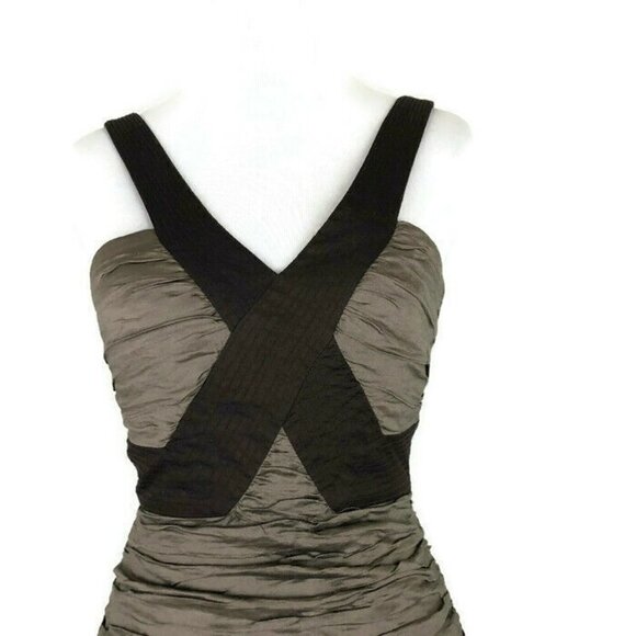 BCBGMaxAzria Women's Size 2 "Simsom" Cocktail Mini Dress Bodycon Tafetta Mocha - Picture 3 of 10